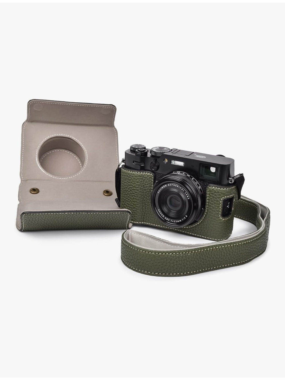 Leather Camera Case Compatible with X100VI Digital Camera with strap - Green